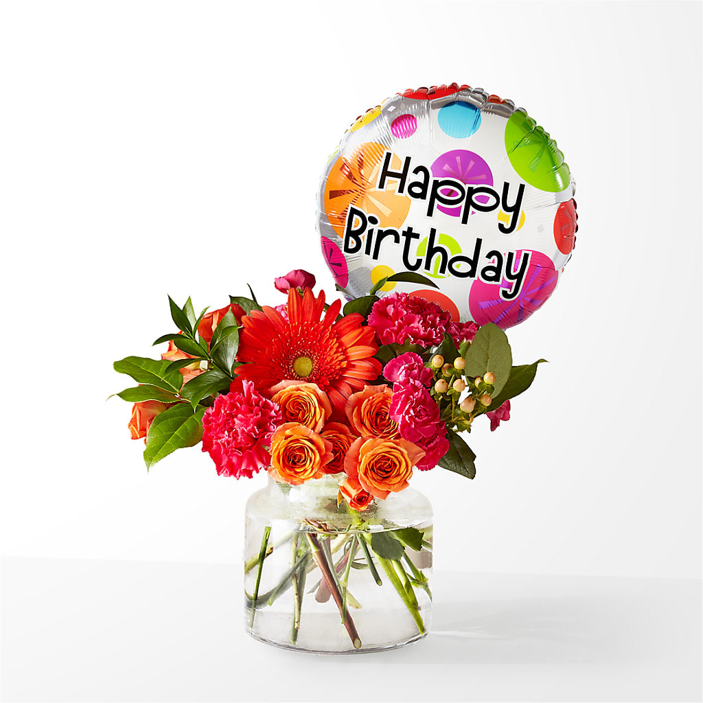 Fiesta Bouquet with Birthday Balloon – Greater Oklahoma City Flower Shop, Oklahoma City OK