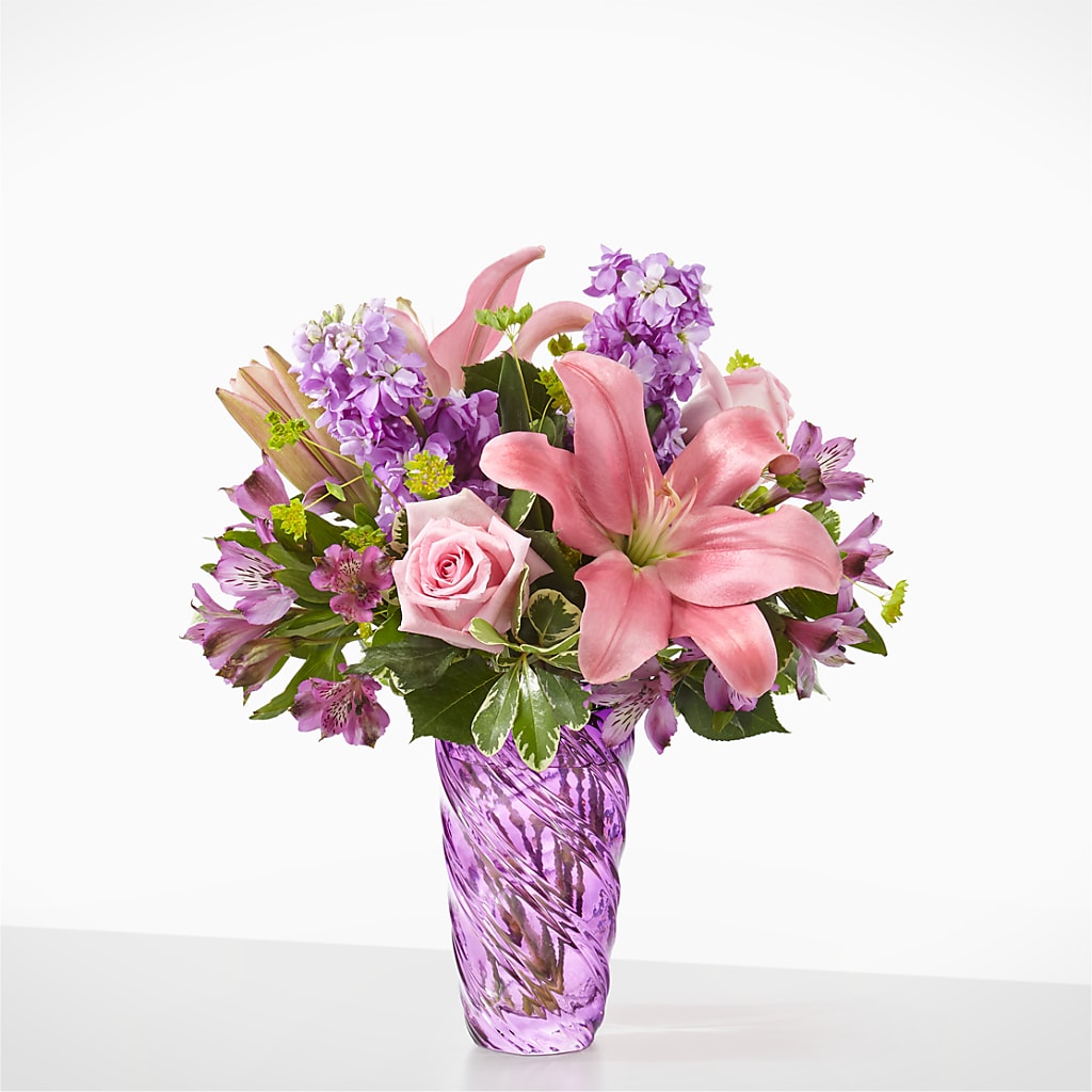 Precious Petals Bouquet with Luxe Swirl Vase – Greater Oklahoma City Flower Shop, Oklahoma City OK