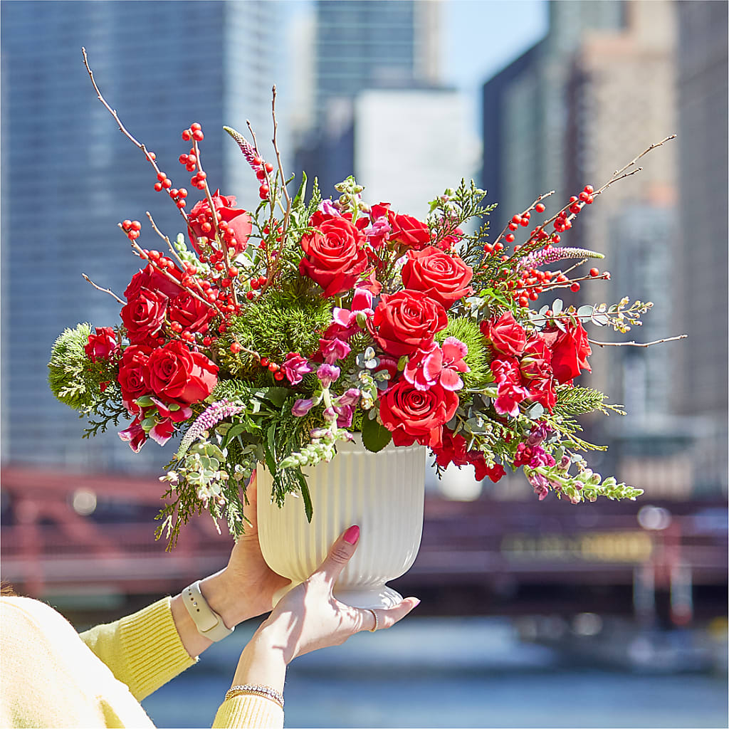 Big Red Bow Bouquet –  Greater Oklahoma City Flower Shop, Oklahoma City OK