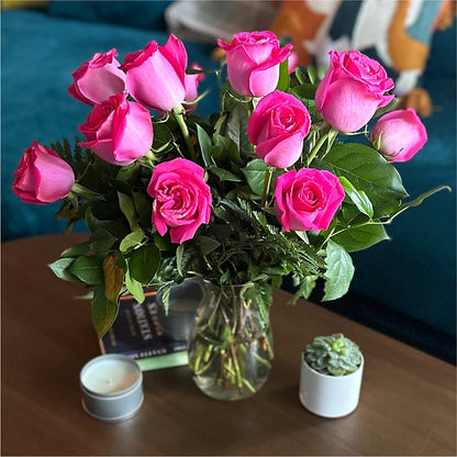 Long Stem Pink Rose Bouquet –  Greater Oklahoma City Flower Shop, Oklahoma City OK