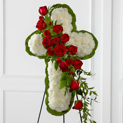 Floral Cross Easel –  Greater Oklahoma City Flower Shop, Oklahoma City OK