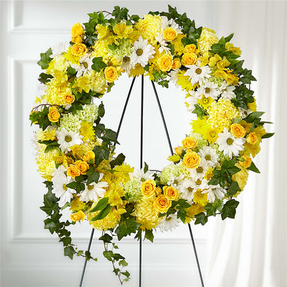 Golden Remembrance Wreath –  Greater Oklahoma City Flower Shop, Oklahoma City OK