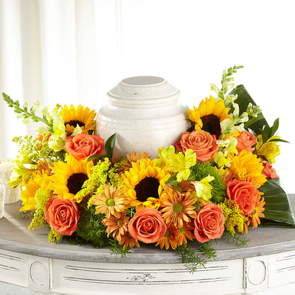 Faithful Sunflower Cremation Adornment –  Greater Oklahoma City Flower Shop, Oklahoma City OK