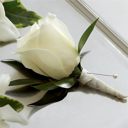White Rose Boutonniere –  Greater Oklahoma City Flower Shop, Oklahoma City OK